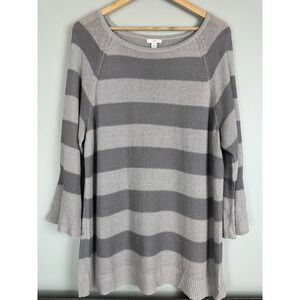 J Jill 3/4 Ruffle Sleeve Linen Blend Striped Metallic Sweater Women's L Mature